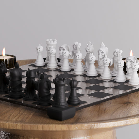 Modern Halloween Glass Board Chess Set: Weighted PLA Pieces, Handmade