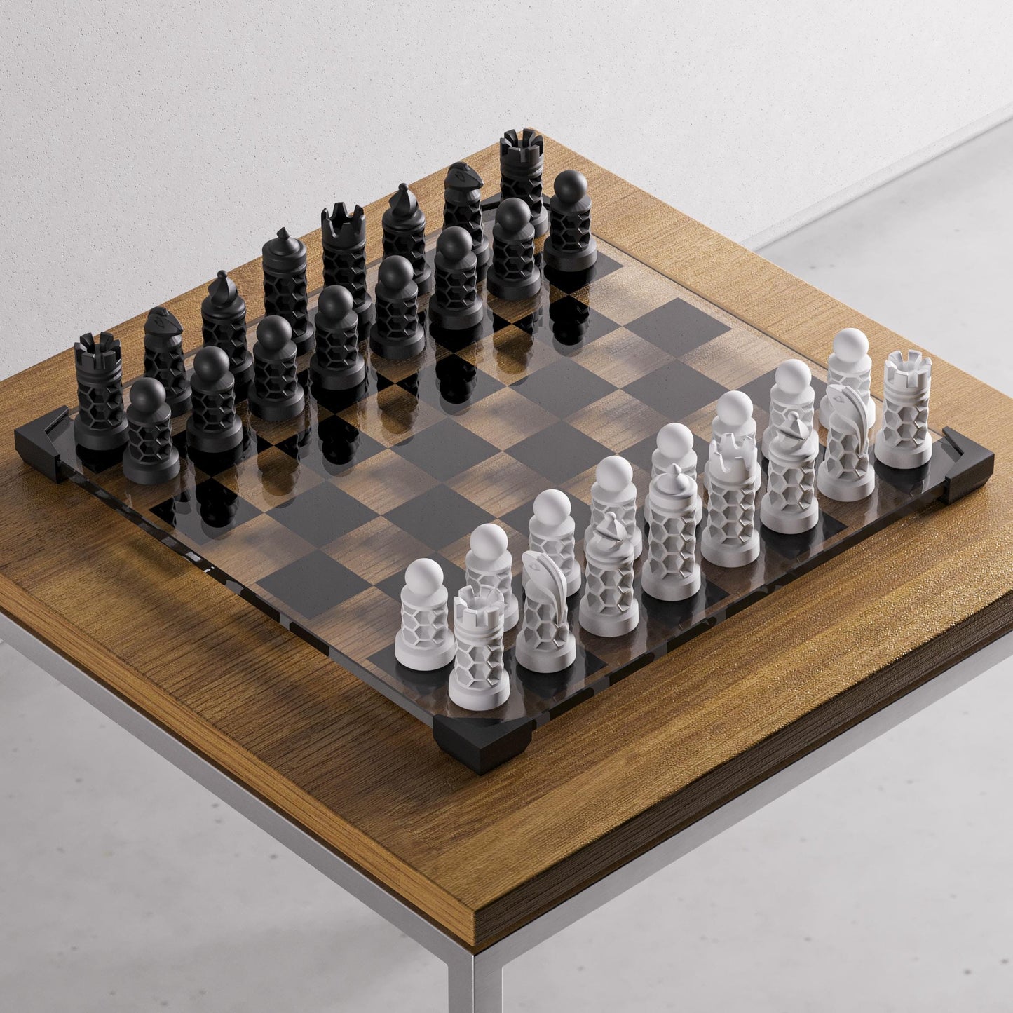 Modern Glass Chess Set: Geometric Weighted Pieces, Handmade