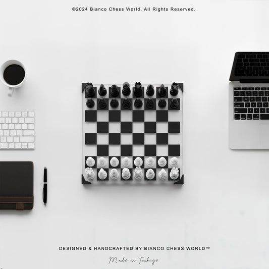 Modern Glass Board Chess Set: Weighted PLA Pieces, Spiral Chess Design