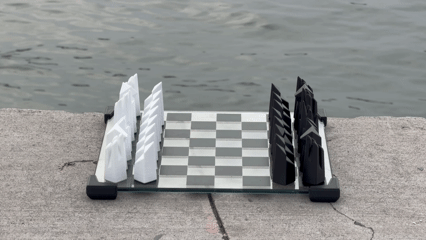 Modern Geometric Minimalist Glass Chess Set: Weighted PLA Pieces