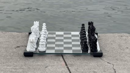 Modern Glass Board Chess Set: Weighted PLA Pieces, Spiral Chess Design