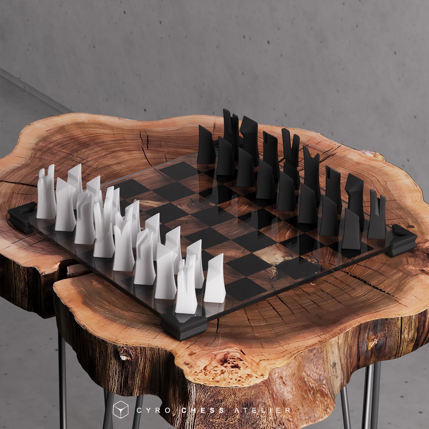 Modern Glass Chess Set: Weighted PLA Pieces, Handmade