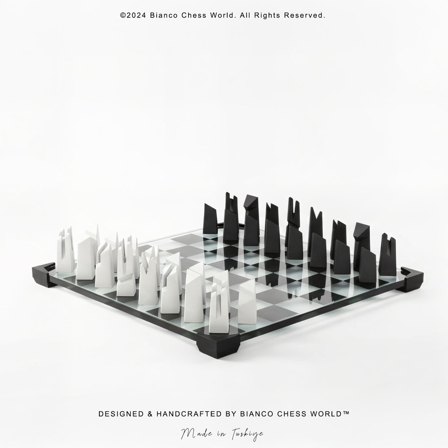 Modern Geometric Minimalist Glass Chess Set: Weighted PLA Pieces
