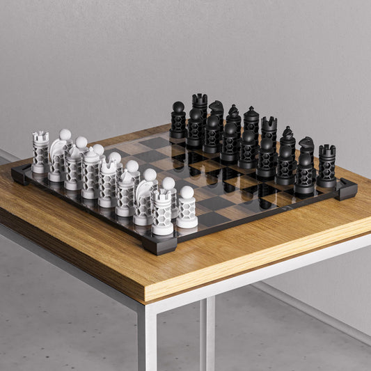 Modern Glass Chess Set: Geometric Weighted Pieces, Handmade