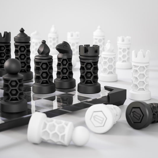 Modern Glass Chess Set: Geometric Weighted Pieces, Handmade