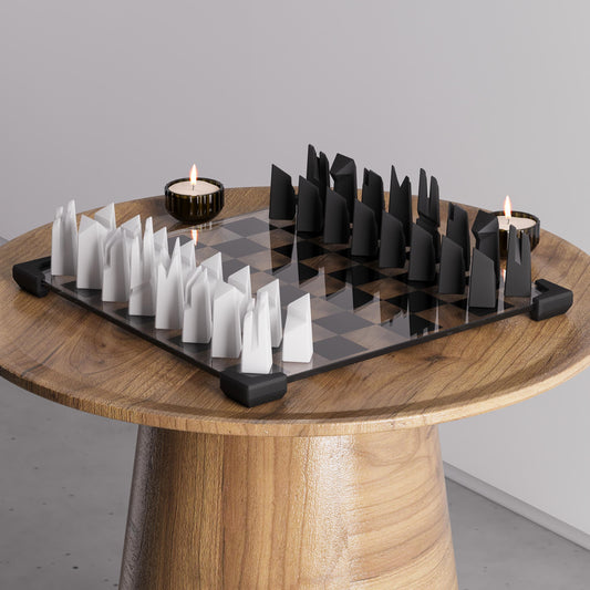 Modern Geometric Minimalist Glass Chess Set: Weighted PLA Pieces