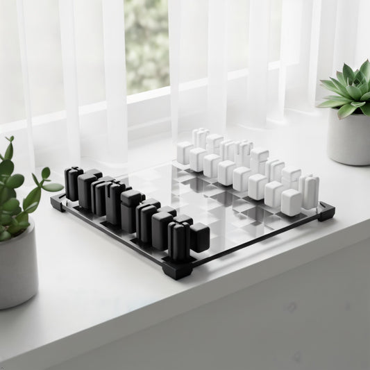 Soft Modern Minimalist Glass Chess Set – Weighted PLA Pieces