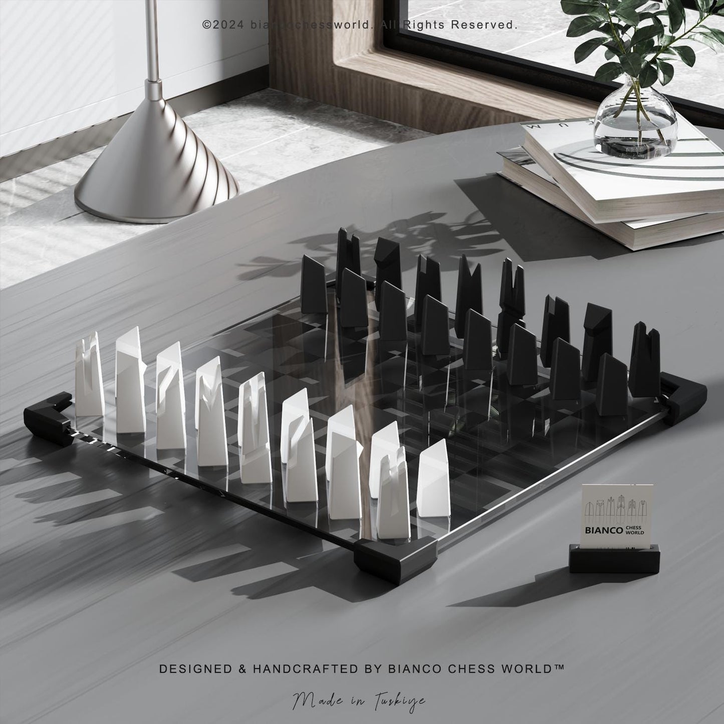 Modern Geometric Minimalist Glass Chess Set: Weighted PLA Pieces