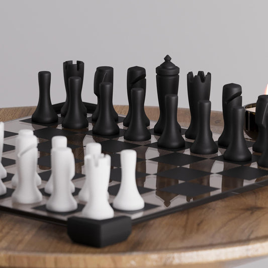 Modern 3D Printed Chess Set: Weighted PLA Pieces, Glass Board