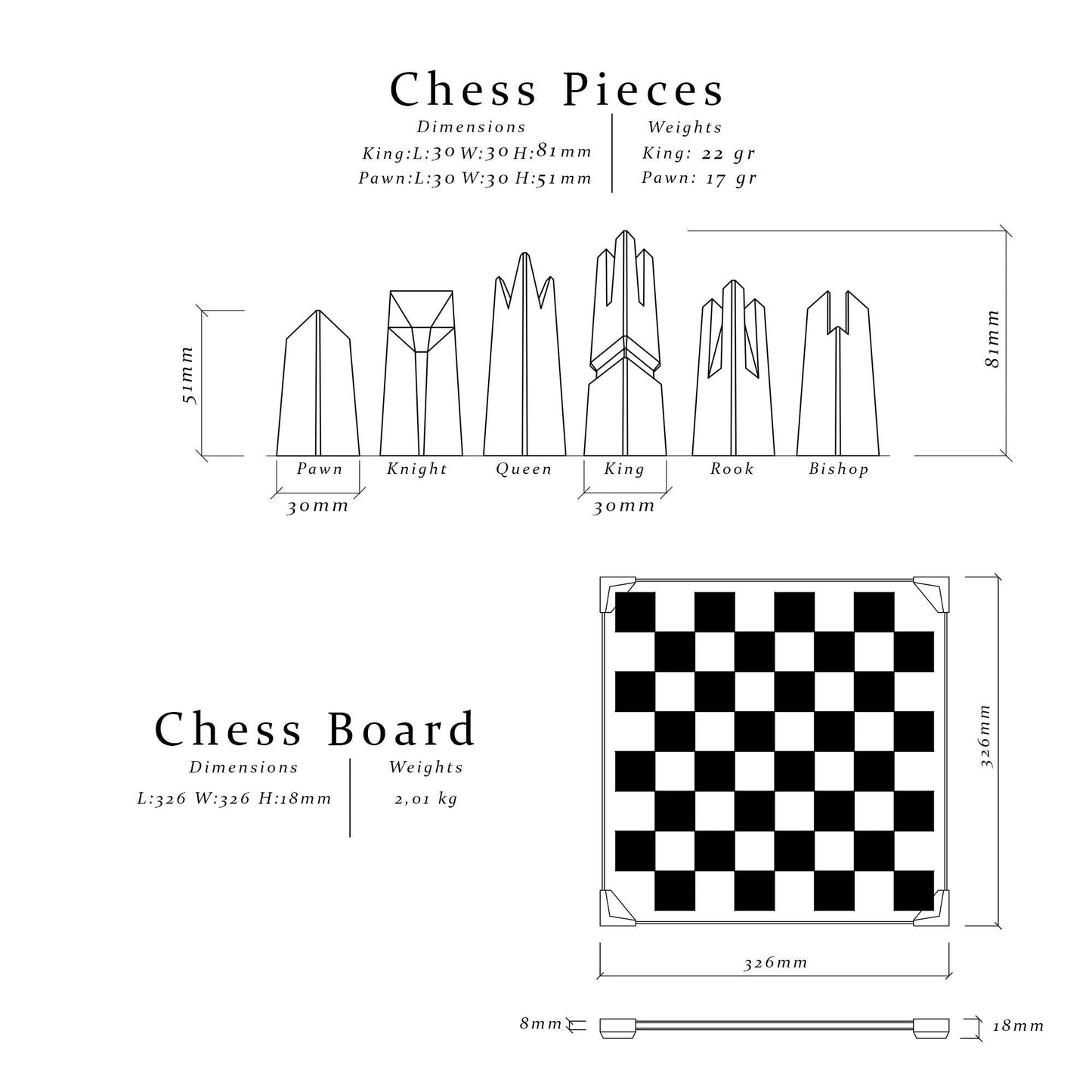 Modern Geometric Minimalist Glass Chess Set: Weighted PLA Pieces