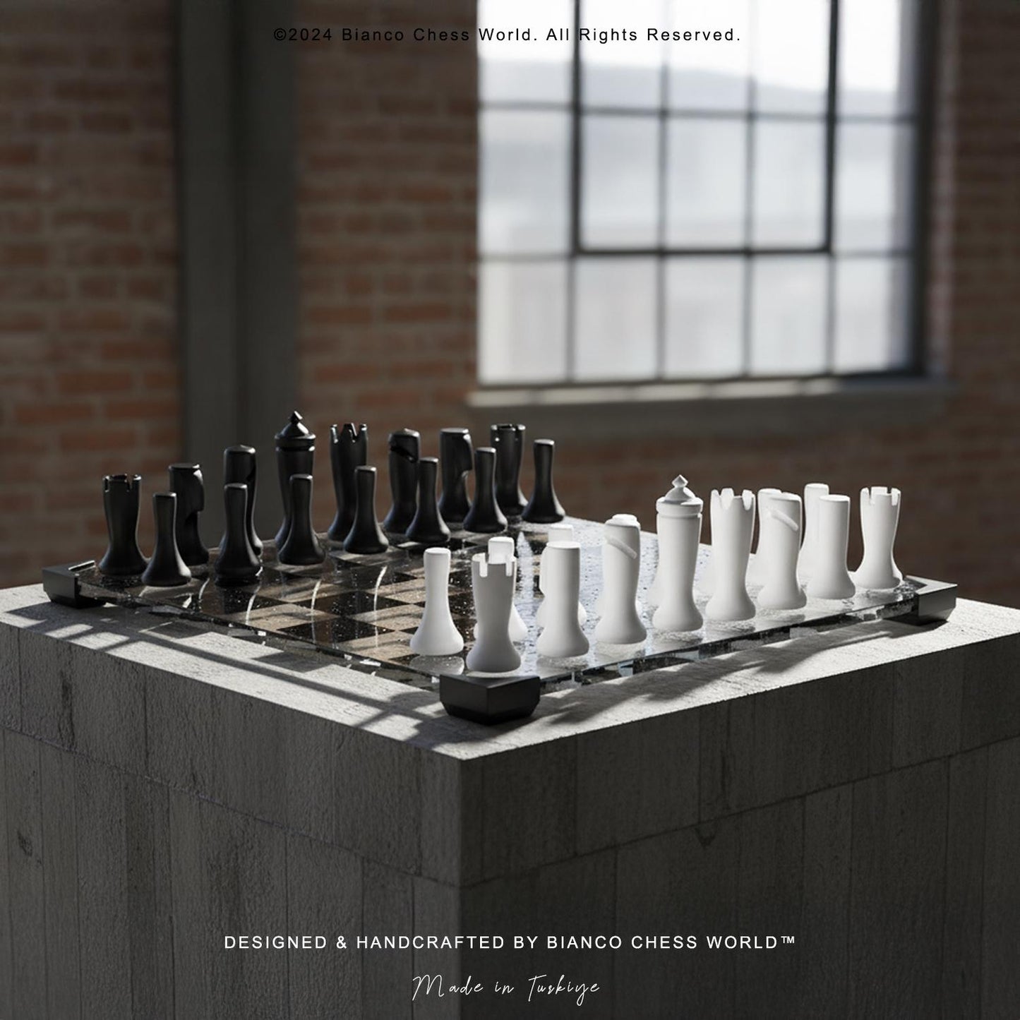 Modern Glass Chess Set: Weighted PLA Pieces, Handmade