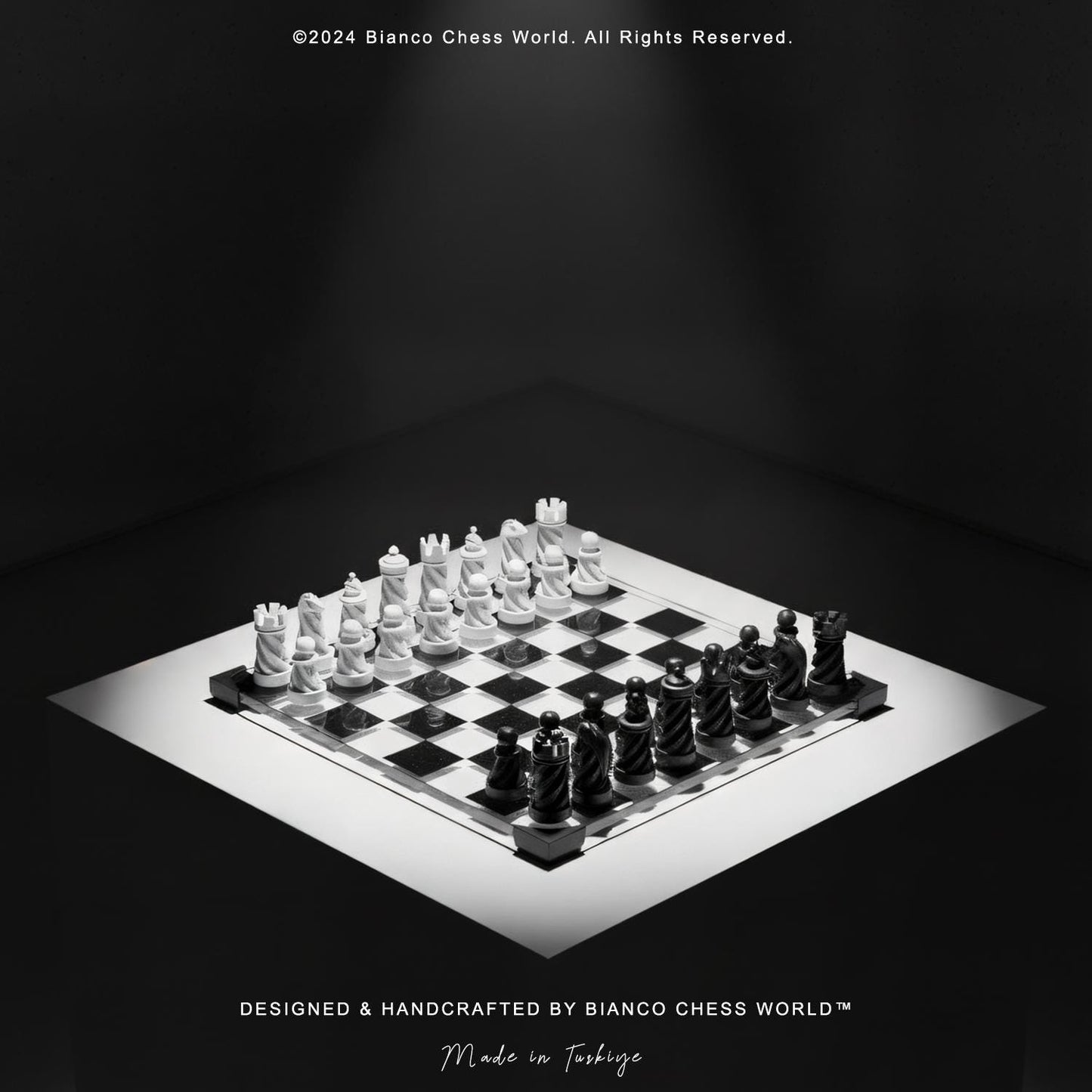 Modern Glass Board Chess Set: Weighted PLA Pieces, Spiral Chess Design